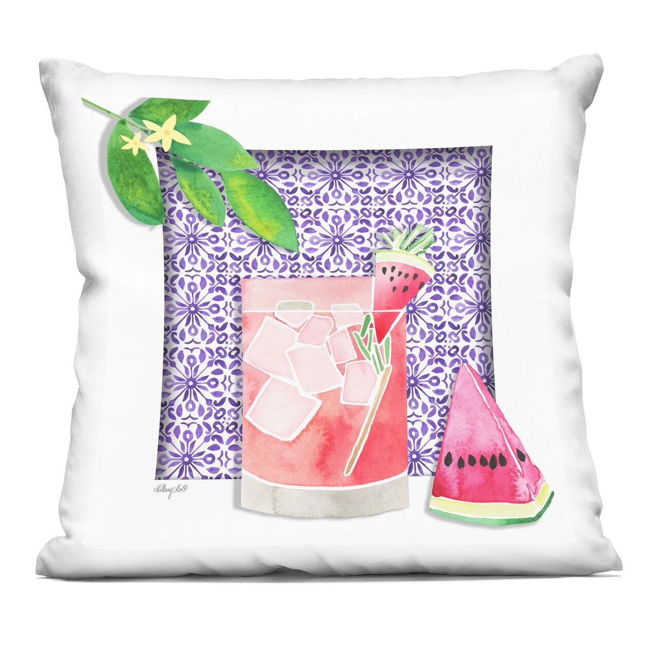 Stupell Industries Mediterranean Watermelon Drink Decorative Printed Pillow design by Hillary Holt, 18 x 7 x 18